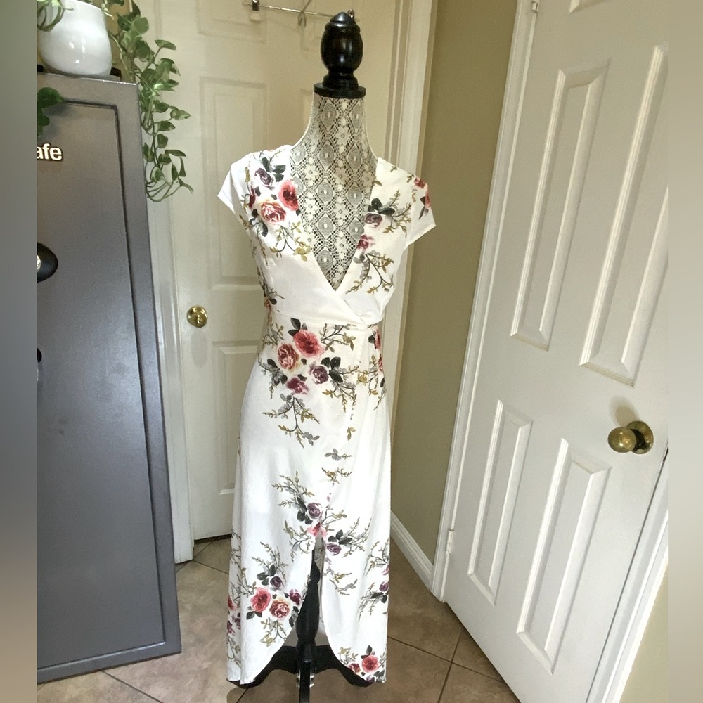 Showpo. Wrap around long floral dress